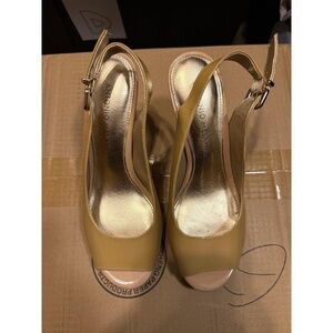 Antonio Melani Heels Womens 6.5 Beige Peeptoe Slingback Minimalist Chic Modern